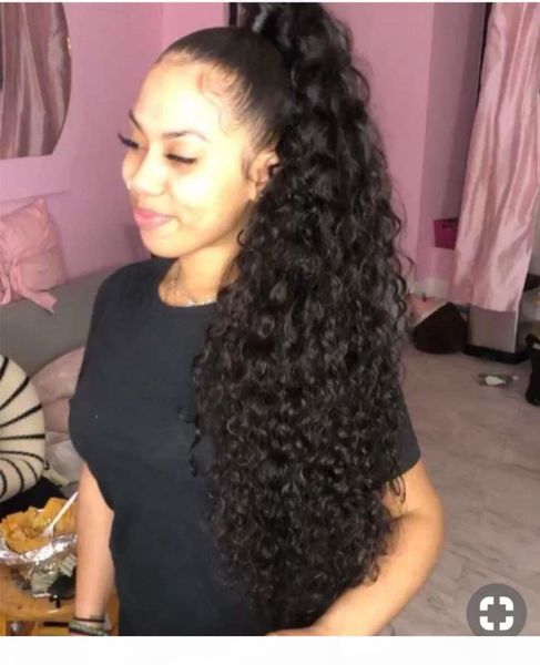 

длинное высокого хвостик расширение шиньон завитые 18" drawstring нескольких цветов для черно-белой женщины бразильских волос естественного, Black