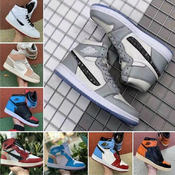 

jumpman 1 1s pale ivory dark mocha mens basketball shoes obsidian unc snake trainers sports sneakers size 36-47