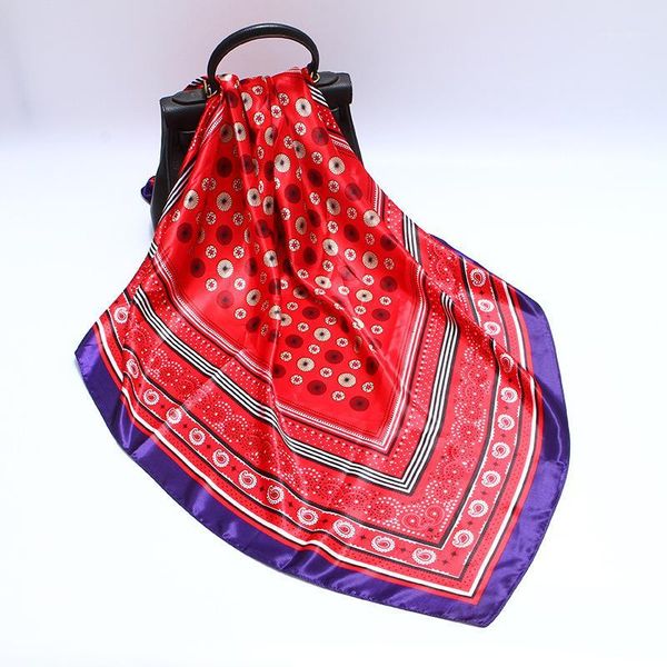 

30pcs autumn square scarf women 90*90cm dot cashew flower silk satin scarf1, Blue;gray