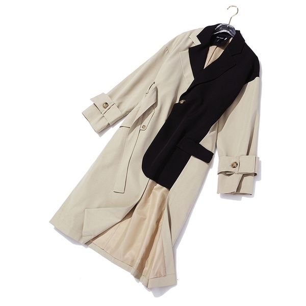 

[eam] women khaki big size asymmetrical trench new lapel long sleeve loose fit windbreaker fashion spring autumn 1k912 201103, Tan;black