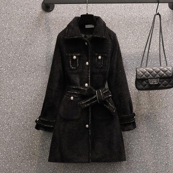 

chic 2020 winter jacket women faux fur coat new plus size fashion korean plush velvet thick warm bandage overcoat for lady y7851, Black