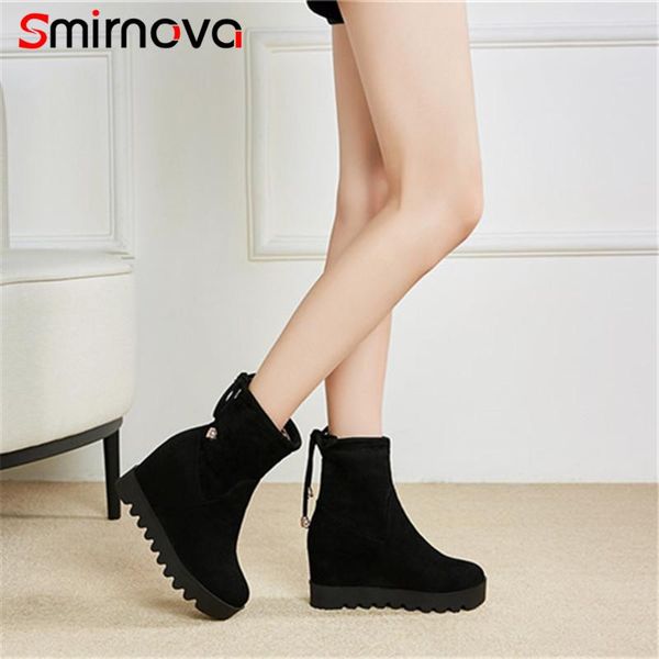 

smirnova ankle boots lady popular 2020 casual height increasing platform boots suede leather winter warm shoes woman, Black