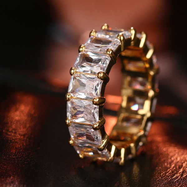 Gioielli di lusso 925 Sterling SilverGold Fill Princess Cut White Topaz CZ Diamond Women Wedding Engagement Band Ring