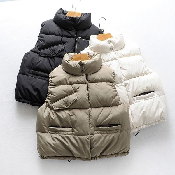 

winter vest women waistcoat padded vest female casual warm vests women's stand collar sleeveless jacket pockets streetwear coat 201027, Black;white