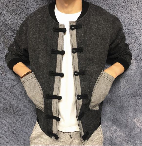 

chinese style men's jacket men's youth casual collar jacket spring buckle vintage embroidery national style tang suit1, Black;brown