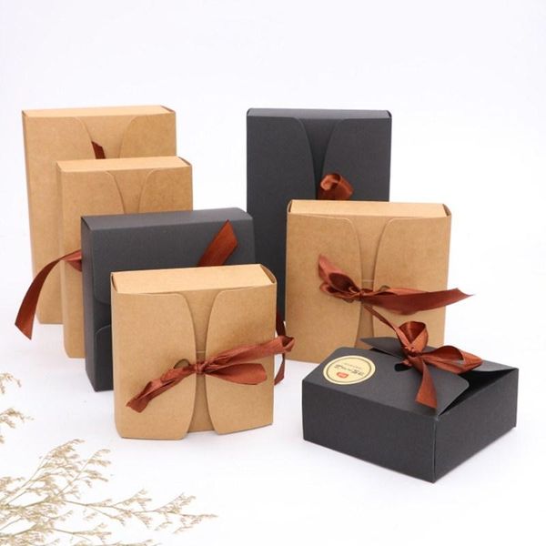 

new diy 5pcs box five sizes selling black and kraft boxes with ribbonwedding favor baby shower party gift boxes 2019 wmtray