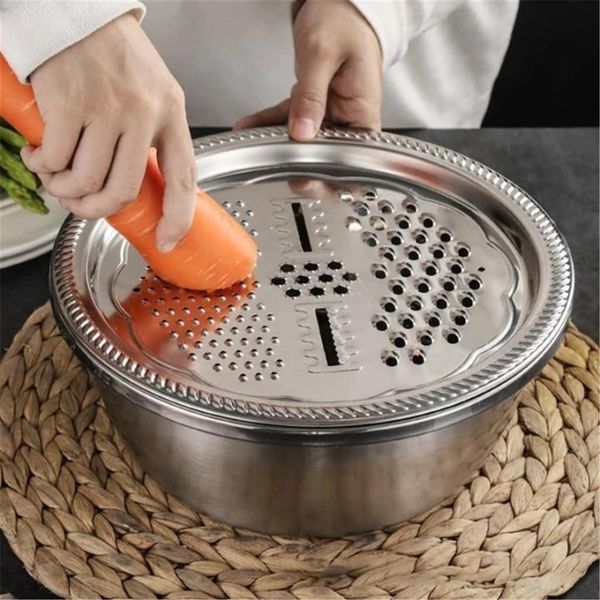 

multifunctional stainless steel basket multi purpose slice planer with basin kitchen slicing knife flower cutter slicing plate jllalb