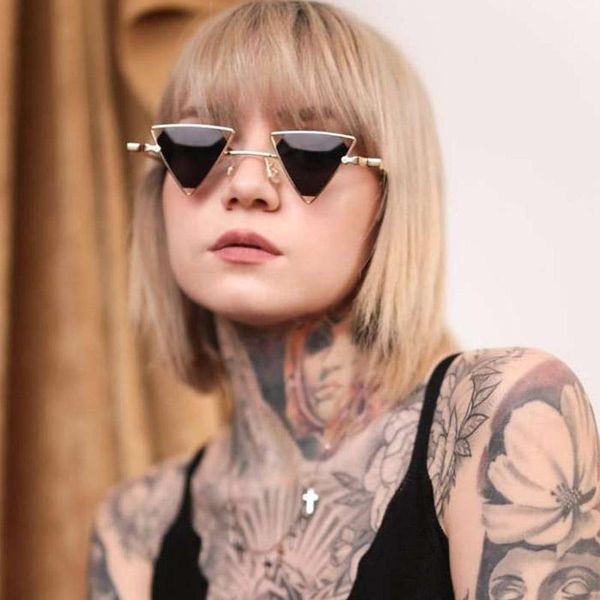

sunglasses 2021 small triangle cat eye metal frame black shades brand designer punk sun glasses for male female hollow eyewear, White;black