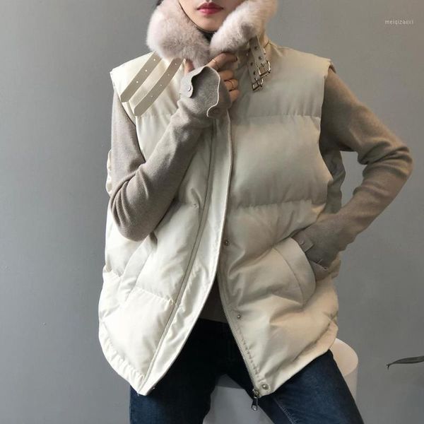 

winter 2020 new south korea down cotton vest women's fur collar loose cotton shoulder back heart lapel coat1, Black;white