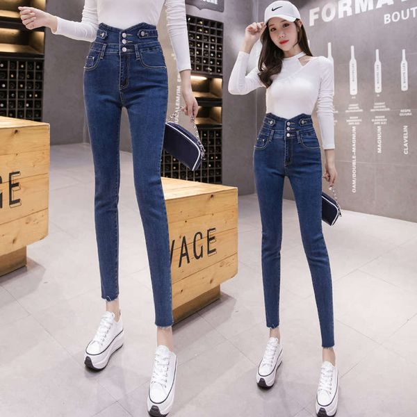 

women's high waisted skinny jeans autumn 2020 new trend of versatile small foot pencil pants, Blue