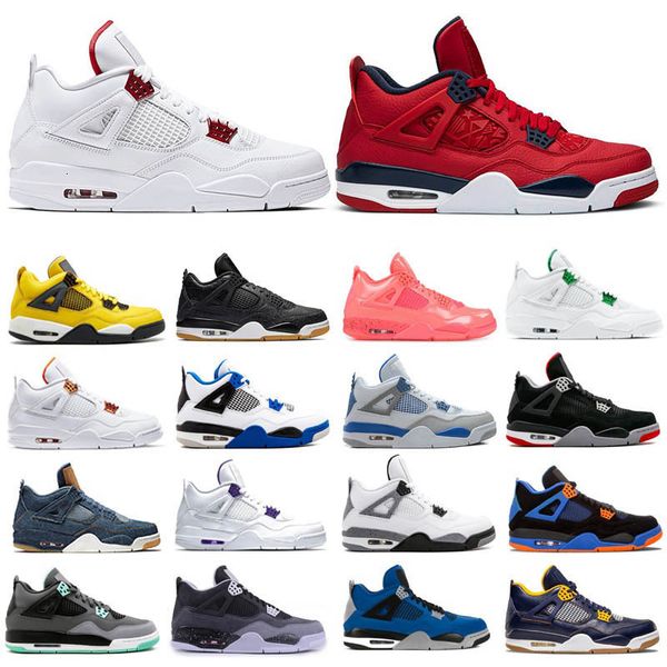 

4 4s high basketball shoes for men red metallic punch fear pack bred old mens outdoor sneakers sports shoes, White;red