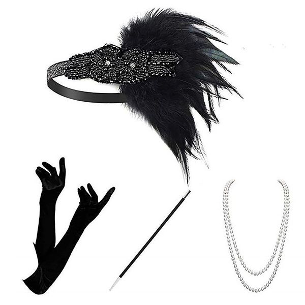 

halloween accessories headband necklace gloves cigarette holder flapper costume accessories set for women