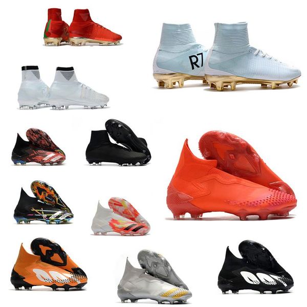 

cr7 mens mercurial superfly cr7 football boots fg black white soccer shoes red soccer cleats 39-45