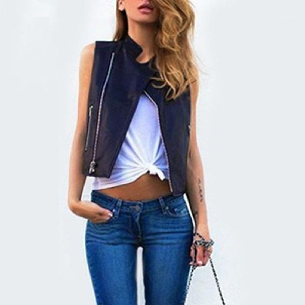 

womens fashion leather jacket vest slim hip hop gothic club overcoat waistcoat black outerwear s m  xl q66181, Black;white