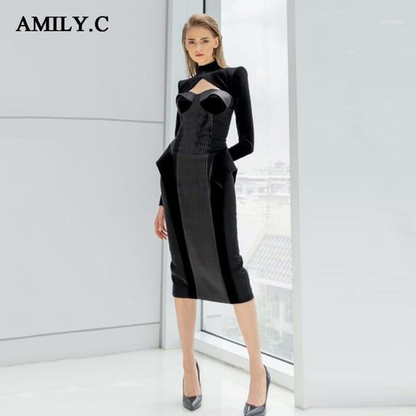 

amily.c 2020 ladies winter black long sleeve bodycon club dress ladies tube dress celebrity party1, Black;gray
