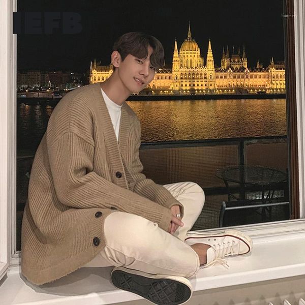 

iefb loose knit cardigan swaeter men's autumn winter thickening korean fashion casual kintwear clothes loose big size y44931, White;black