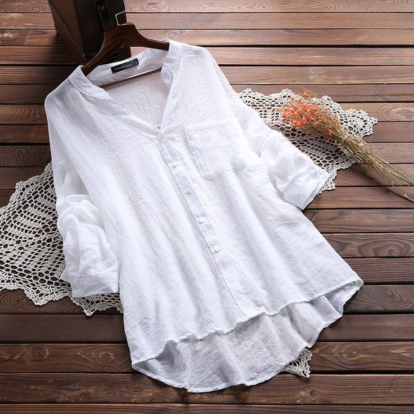 Модная женская рубашка блузка хлопчатобумажные женские топы длинные рукава блузки камины Camisa Feminina корейские блузки белый Y190510