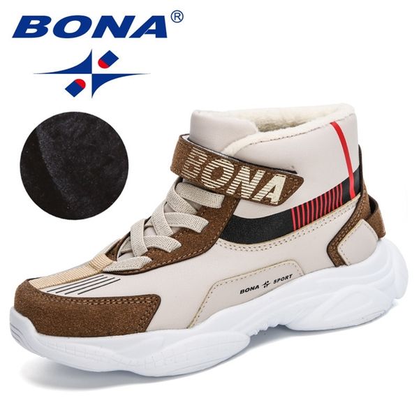 BONA Neue Designer Trendy Schneeschuhe Teenager Kinder Wanderschuhe Wandern Klettern Schuhe Jungen Winter Plüsch Schuhe Mädchen 201113