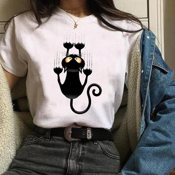 

women print clothes graphic cat classic cute animal cartoon fall autumn halloween lady tees female t shirt womens t-shirt, White