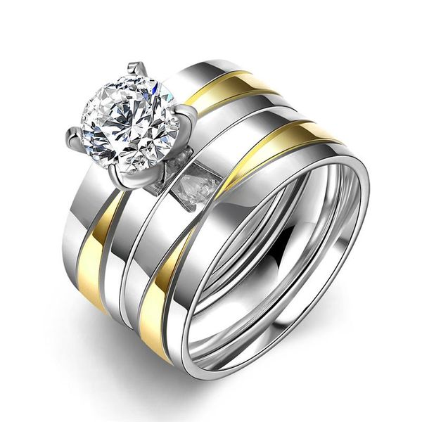 

2pcs/1set titanium steel gold color marriage engagement rings us size 6-9 women jewelry, Slivery;golden