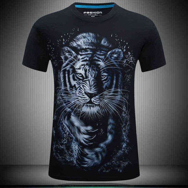 

men's t-shirts summer tiger 3d short sleeve large print, White;black