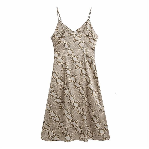 

new 2021 snake print long women summer spaghetti strap party dresses woman v neck sleeveless vintage midi dress la1t, Black;gray