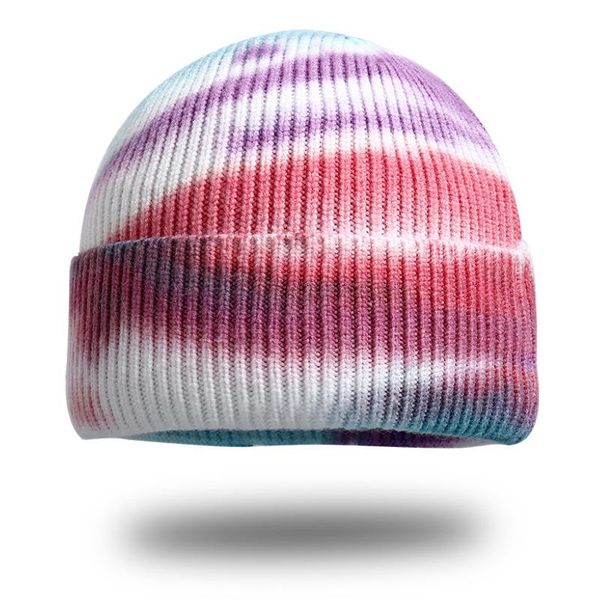 

beanies 2021 winter hats women thick rainbow knitted warm ribbed knit hat gradient style tie-dye hip hop cuffed skull