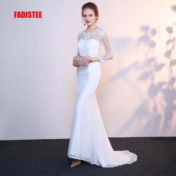 

fadistee new arrival gorgeous style dress evening dresses lace mermaid full sleeves gown prom backless style scoop neck1, White;black