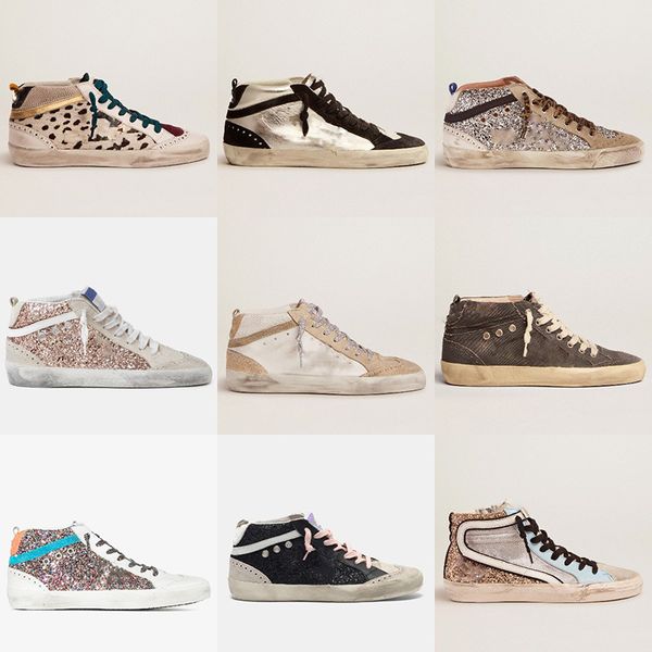 

italy deluxe mid star sneakers high-style women casual shoes pop slide trainers sequin classic white do-old dirty men shoe, Black