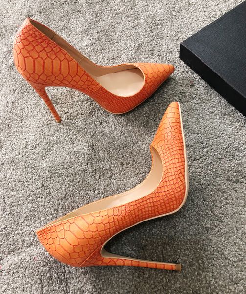

fashion casual designer lady orange snake python pointy toe stiletto heels for woman size nj2w, Black