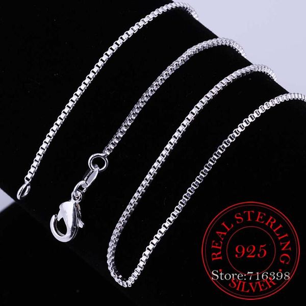 

40cm-60cm thin real 925 sterling silver slim box chain necklace women girls children 16-24inch jewelry kolye collares collier/fa