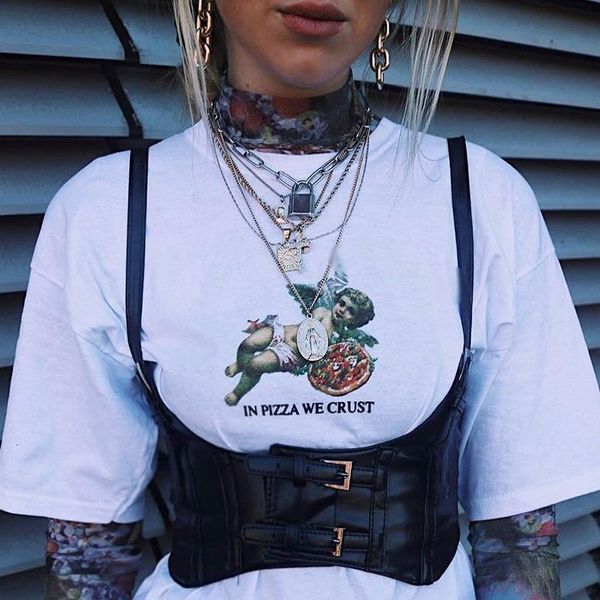 

punk pu leather spaghetti straped camis female double buckles backless black corset vintage e-girl outfits streetwear, White