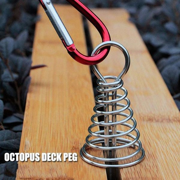 

2pcs stainless steel ocs deck peg spiral shaped rope buckle spring tent peg with hooks carabiner for outdoor campin qylnpk