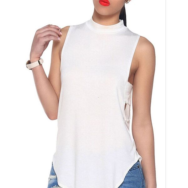 

fashion womens ladies backless high neck crop tank ladies t-shirt bralette vest, White