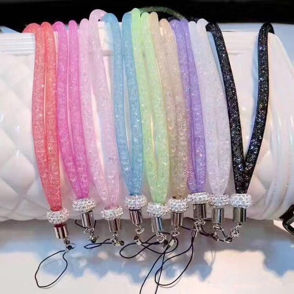 

universal paragraph long section hanging lace crystal lanyard crystal rhinestone in neck claw clasp id badge holder for mobile phone fy4340