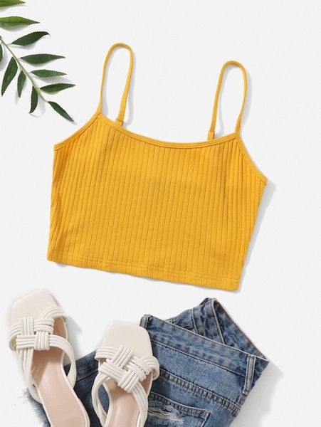 

rib-knit crop cami r8g6#, White