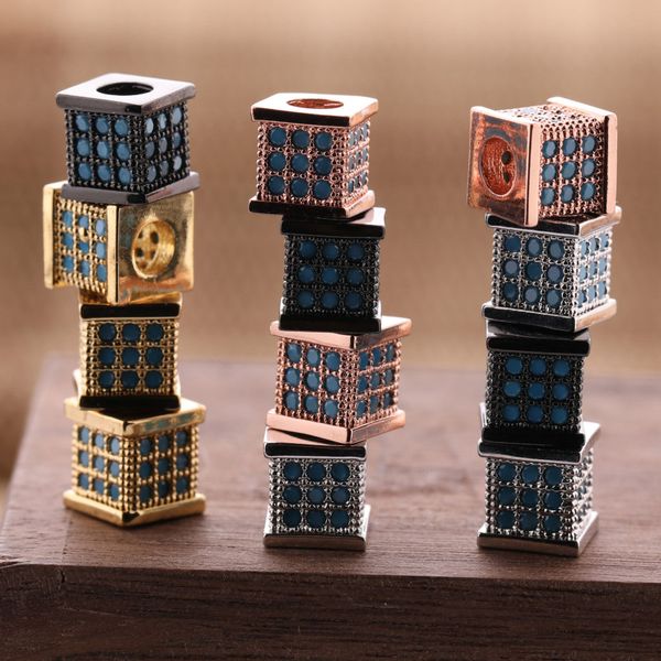 

diy jewelry charm gold/silver/black turquoise micro pave square beads charms with hole, Bronze;silver