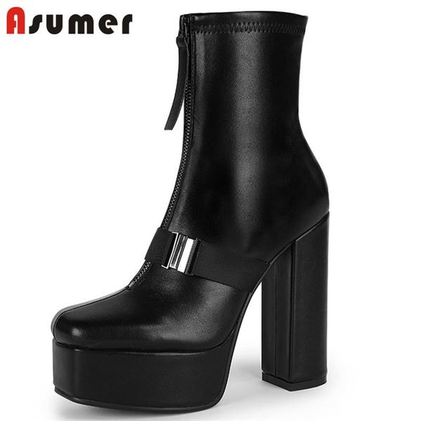 

boots asumer 2021 party nightclub shoes women ankle zipper autumn winter high heel platform woman, Black