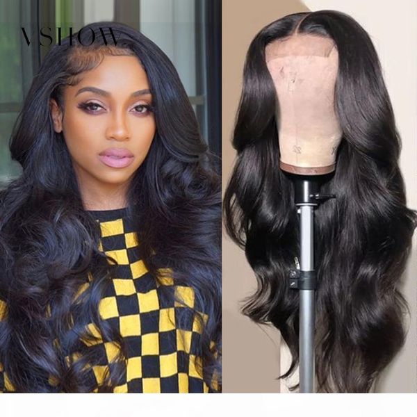 

vshow 13x4 lace front human hair wigs 150 density brazilian remy body wave lace front wig pre plucked with baby hair, Black