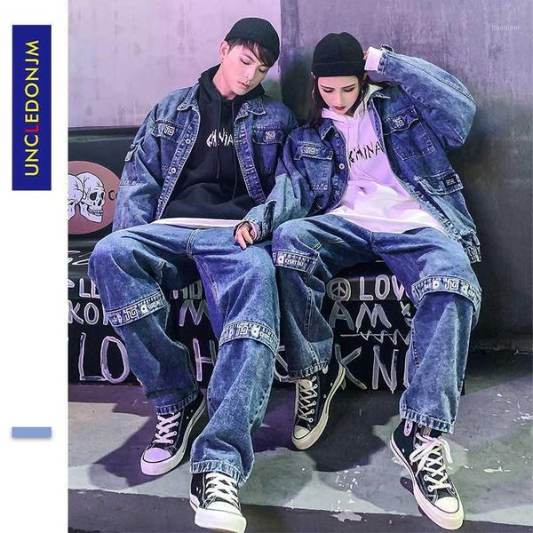 

uncledonjm 2020 men's 2 pieces sets loose fit punk style long sleeve campera hombre hole ripped denim pants men suit a340-19551, Gray