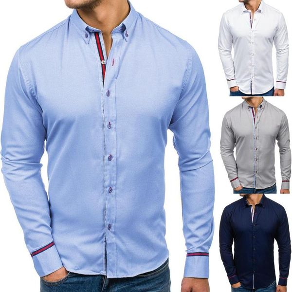 

coldker men's long sleeve shirts solid pattern turn-down collar blouse for male plus size casual slim fit clothing male, White;black