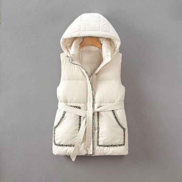 

cthink winter 2021 new sleeveless pockets parka vests for women good quality warm slim korean style hooded jackets coat female, Black