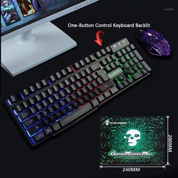 

keyboard mouse combos mechanical blue black switch 82-keys backlit gaming and pad setfor gamer lappc1
