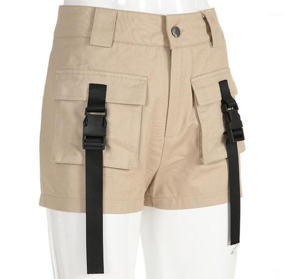 

summer women high waist pockets button vintage casual loose shorts1, White;black