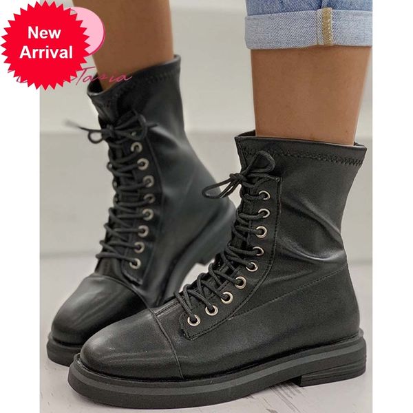 

2021 the new new fashion chunky ankle boots toe shoelaces everyday women's shoes zbc8, Black