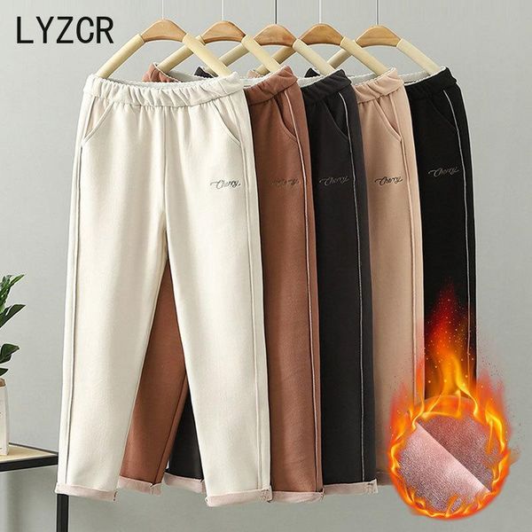 

lyzcr woolen women winter pants thick warm vintage autumn thicken feleece trousers harem pants for women velvet capris, Black;white