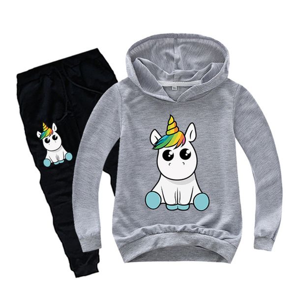 Мальчики для девочек Спортивная одежда для детской девочки Boy Unicorn Heaked Thround Футболка Брюки Cousssuit Детские костюмы Детские комплекты одежды LJ201202