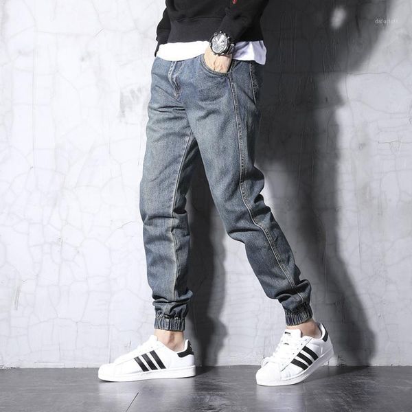 

fashion streetwear men jeans retro blue wash slim fit korean style vintage designer joggers pants slack bottom hip hop jeans men1