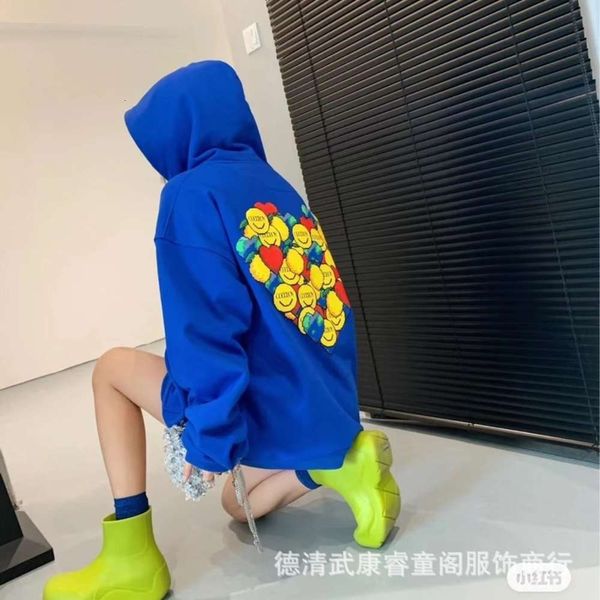 

spring face sweater 2021 ruitongge smiley cloth children's middle big cap shirt men's and women's hooded pullover, Black