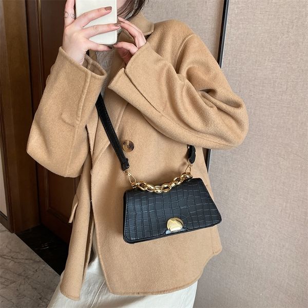 

fashion alligator pattern crossbody totes women casual pu leather shoulder chain handbag female portable travel messenger bag